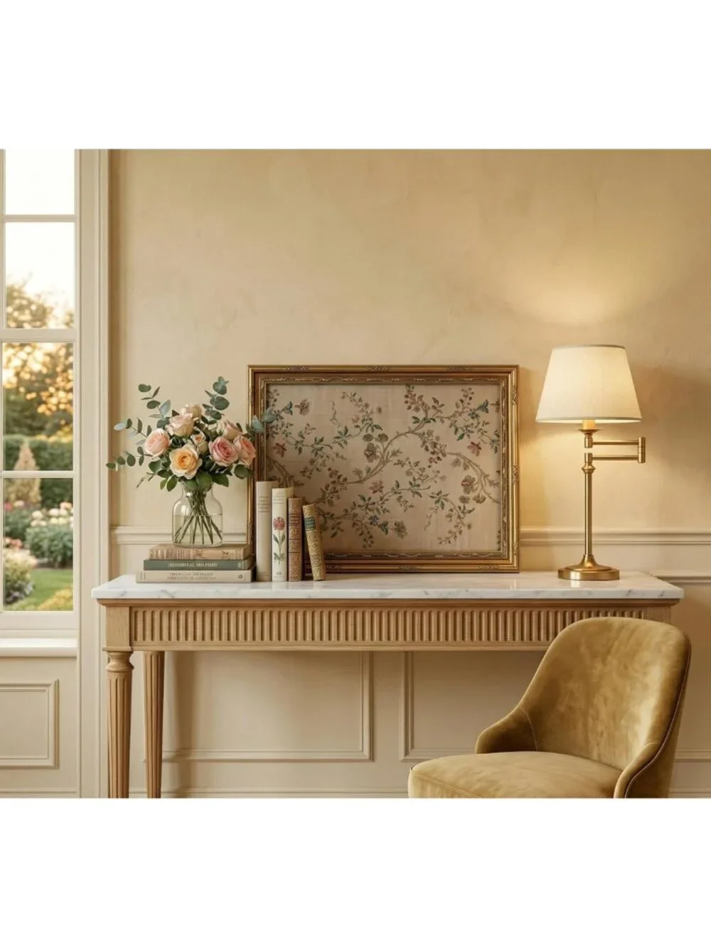 Vintage Floral Vine Wall Art - Elegant Beige Botanical Canvas Print for Home